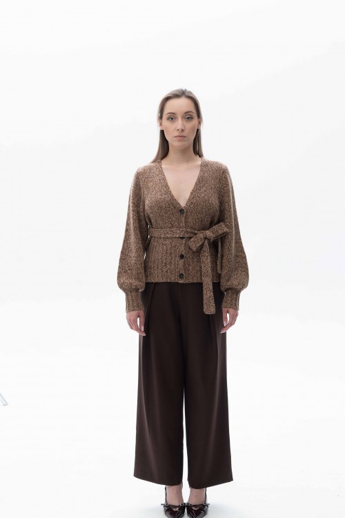 Heather Grey Belted Cardigan Mocha 